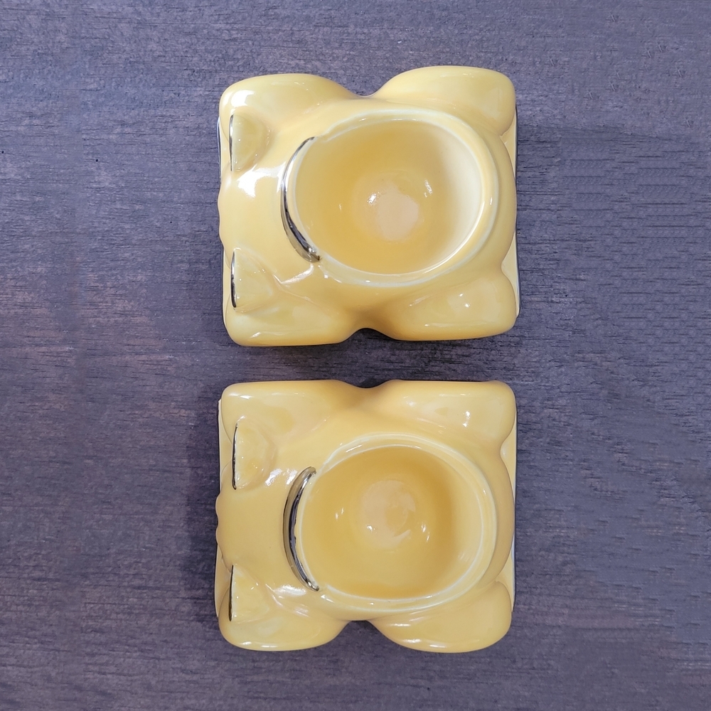 Mid Century Honiton Pottery Yellow Car Egg Cups Pair England - Picture 7 of 10